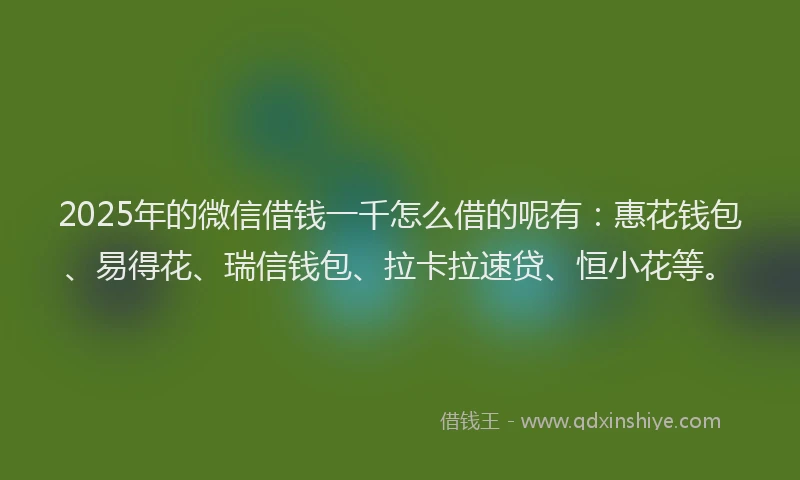 2025年的微信借钱一千怎么借的呢有：惠花钱包、易得花、瑞信钱包、拉卡拉速贷、恒小花等。