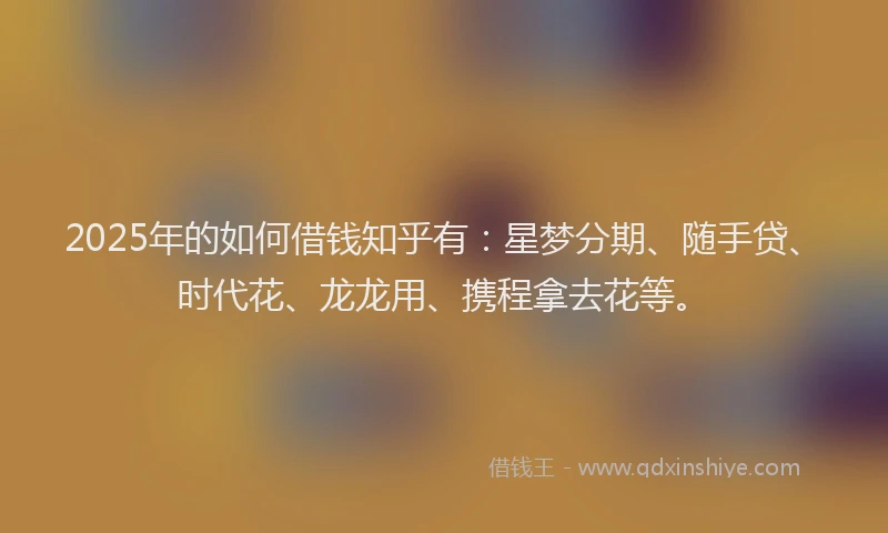 2025年的如何借钱知乎有：星梦分期、随手贷、时代花、龙龙用、携程拿去花等。