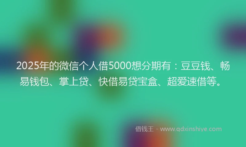 2025年的微信个人借5000想分期有：豆豆钱、畅易钱包、掌上贷、快借易贷宝盒、超爱速借等。