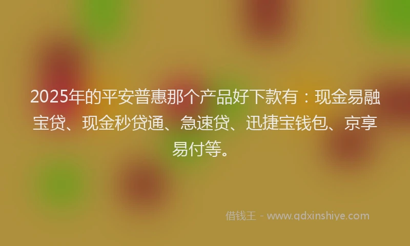 2025年的平安普惠那个产品好下款有：现金易融宝贷、现金秒贷通、急速贷、迅捷宝钱包、京享易付等。