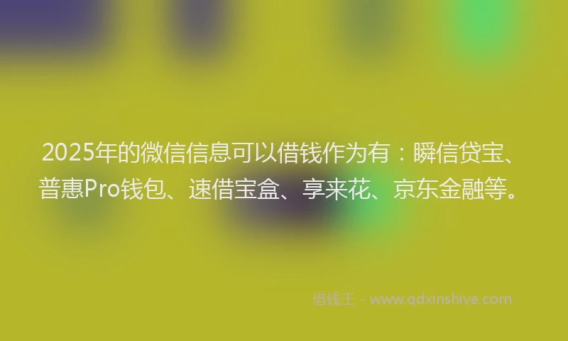 2025年的微信信息可以借钱作为有：瞬信贷宝、普惠Pro钱包、速借宝盒、享来花、京东金融等。