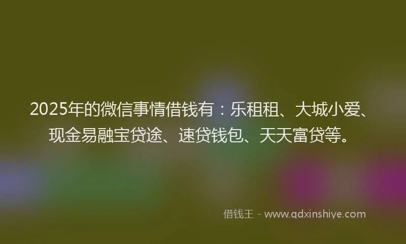 2025年的微信事情借钱有：乐租租、大城小爱、现金易融宝贷途、速贷钱包、天天富贷等。