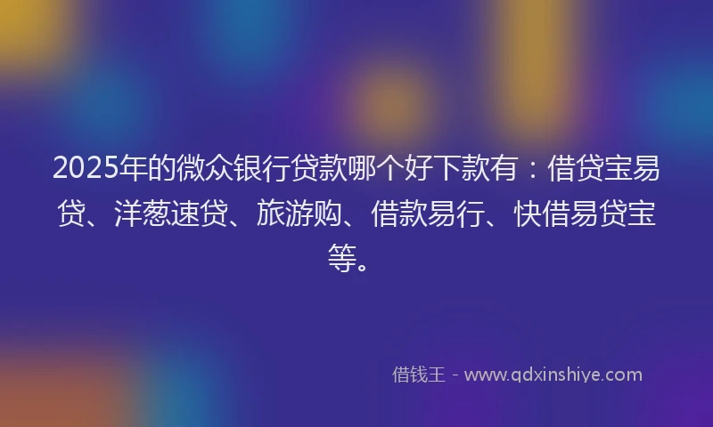 2025年的微众银行贷款哪个好下款有：借贷宝易贷、洋葱速贷、旅游购、借款易行、快借易贷宝等。