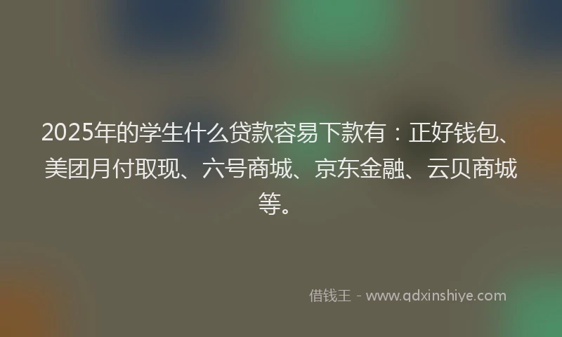 2025年的学生什么贷款容易下款有：正好钱包、美团月付取现、六号商城、京东金融、云贝商城等。
