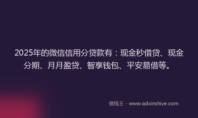 2025年的微信信用分贷款有：现金秒借贷、现金分期、月月盈贷、智享钱包、平安易借等。