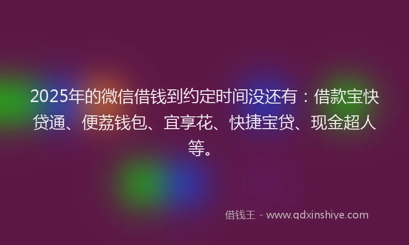 2025年的微信借钱到约定时间没还有：借款宝快贷通、便荔钱包、宜享花、快捷宝贷、现金超人等。