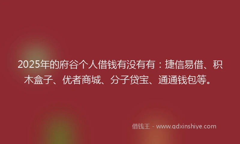 2025年的府谷个人借钱有没有有：捷信易借、积木盒子、优者商城、分子贷宝、通通钱包等。