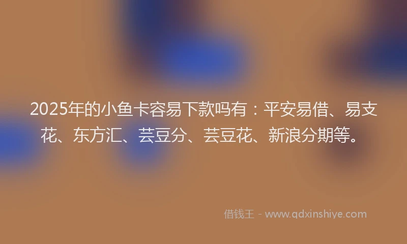 2025年的小鱼卡容易下款吗有：平安易借、易支花、东方汇、芸豆分、芸豆花、新浪分期等。