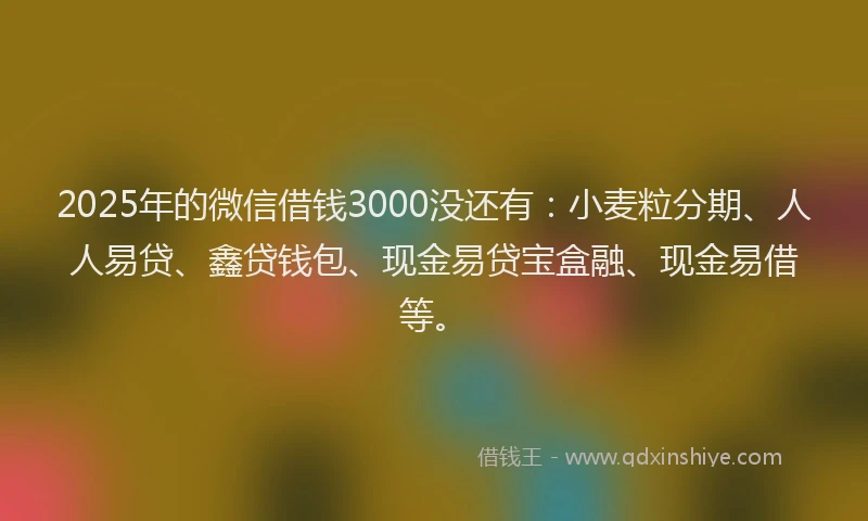 2025年的微信借钱3000没还有：小麦粒分期、人人易贷、鑫贷钱包、现金易贷宝盒融、现金易借等。