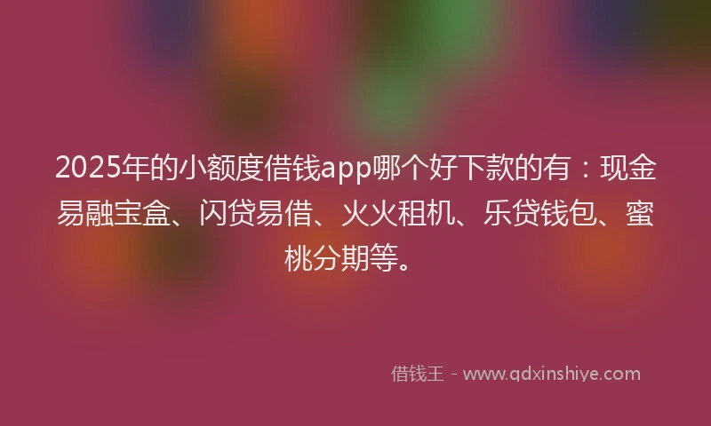 2025年的小额度借钱app哪个好下款的有：现金易融宝盒、闪贷易借、火火租机、乐贷钱包、蜜桃分期等。