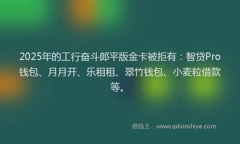 2025年的工行奋斗郎平版金卡被拒有：智贷Pro钱包、月月开、乐租租、翠竹钱包、小麦粒借款等。