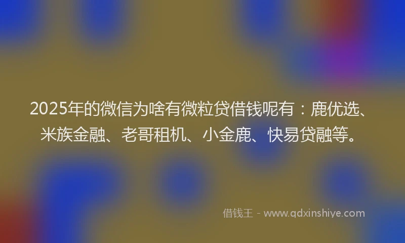 2025年的微信为啥有微粒贷借钱呢有：鹿优选、米族金融、老哥租机、小金鹿、快易贷融等。