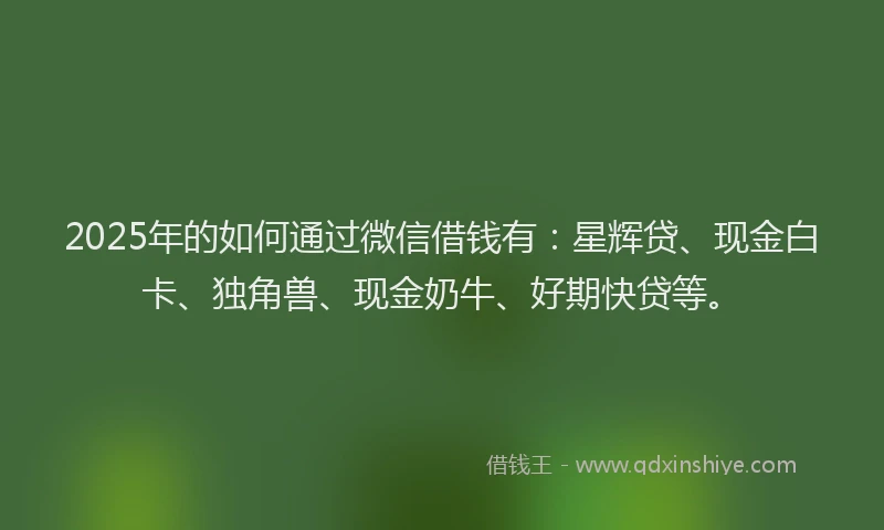 2025年的如何通过微信借钱有：星辉贷、现金白卡、独角兽、现金奶牛、好期快贷等。