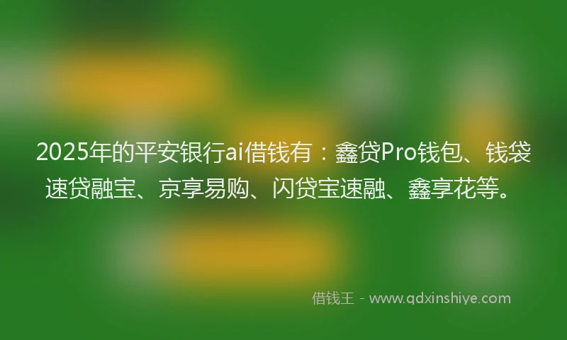 2025年的平安银行ai借钱有：鑫贷Pro钱包、钱袋速贷融宝、京享易购、闪贷宝速融、鑫享花等。