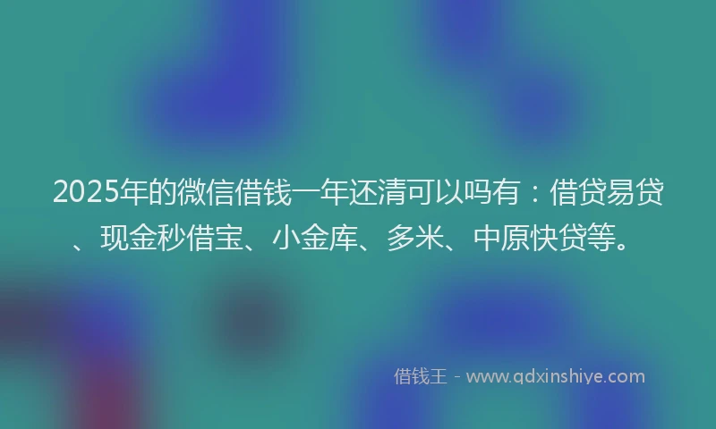 2025年的微信借钱一年还清可以吗有：借贷易贷、现金秒借宝、小金库、多米、中原快贷等。