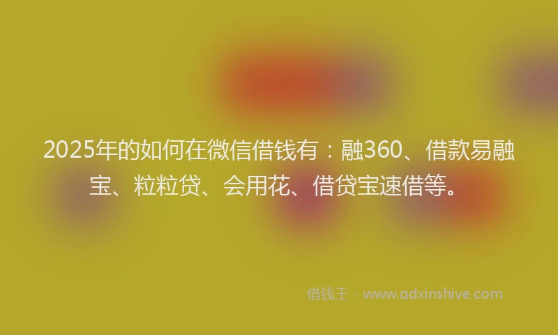 2025年的如何在微信借钱有：融360、借款易融宝、粒粒贷、会用花、借贷宝速借等。