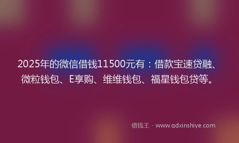 2025年的微信借钱11500元有：借款宝速贷融、微粒钱包、E享购、维维钱包、福星钱包贷等。