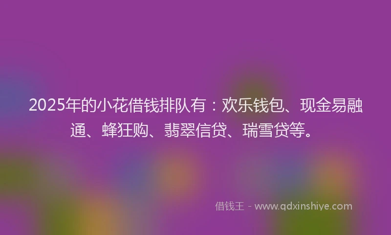 2025年的小花借钱排队有：欢乐钱包、现金易融通、蜂狂购、翡翠信贷、瑞雪贷等。