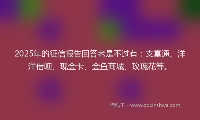 2025年的征信报告回答老是不过有：支富通、洋洋借呗、现金卡、金鱼商城、玫瑰花等。