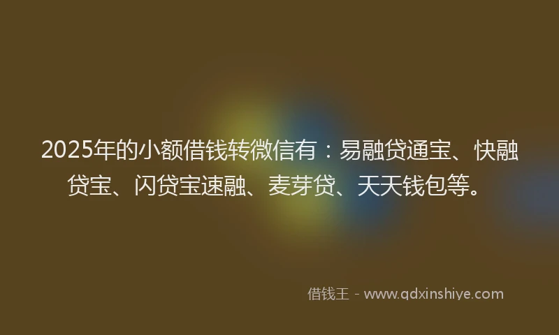 2025年的小额借钱转微信有：易融贷通宝、快融贷宝、闪贷宝速融、麦芽贷、天天钱包等。