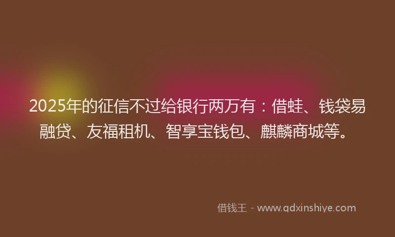 2025年的征信不过给银行两万有：借蛙、钱袋易融贷、友福租机、智享宝钱包、麒麟商城等。