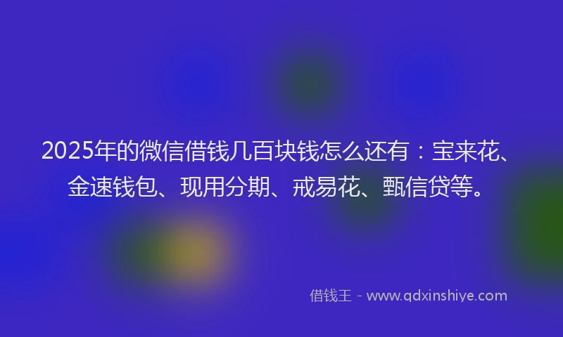 2025年的微信借钱几百块钱怎么还有：宝来花、金速钱包、现用分期、戒易花、甄信贷等。