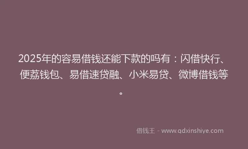 2025年的容易借钱还能下款的吗有：闪借快行、便荔钱包、易借速贷融、小米易贷、微博借钱等。