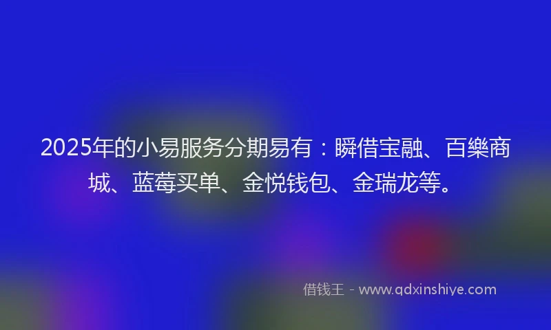 2025年的小易服务分期易有：瞬借宝融、百樂商城、蓝莓买单、金悦钱包、金瑞龙等。