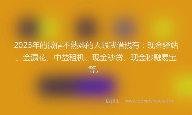 2025年的微信不熟悉的人跟我借钱有：现金驿站、金瀛花、中益租机、现金秒贷、现金秒融易宝等。