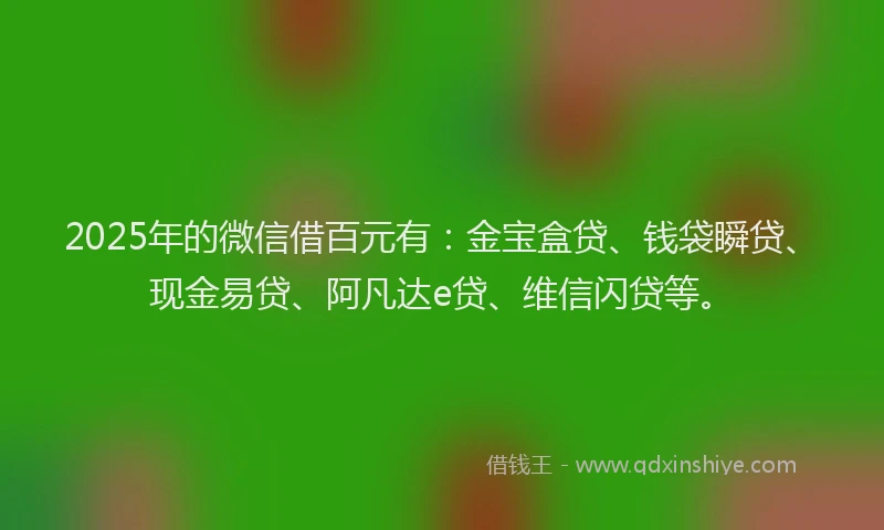 2025年的微信借百元有：金宝盒贷、钱袋瞬贷、现金易贷、阿凡达e贷、维信闪贷等。
