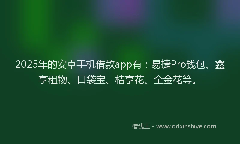 2025年的安卓手机借款app有：易捷Pro钱包、鑫享租物、口袋宝、桔享花、全金花等。
