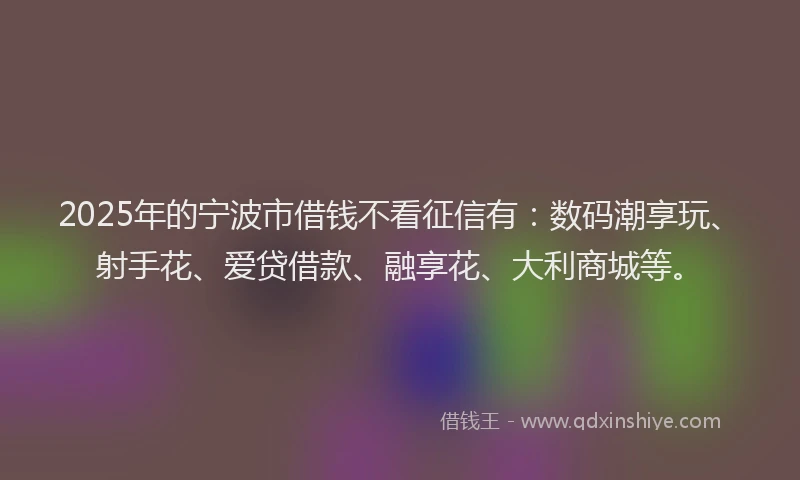 2025年的宁波市借钱不看征信有：数码潮享玩、射手花、爱贷借款、融享花、大利商城等。