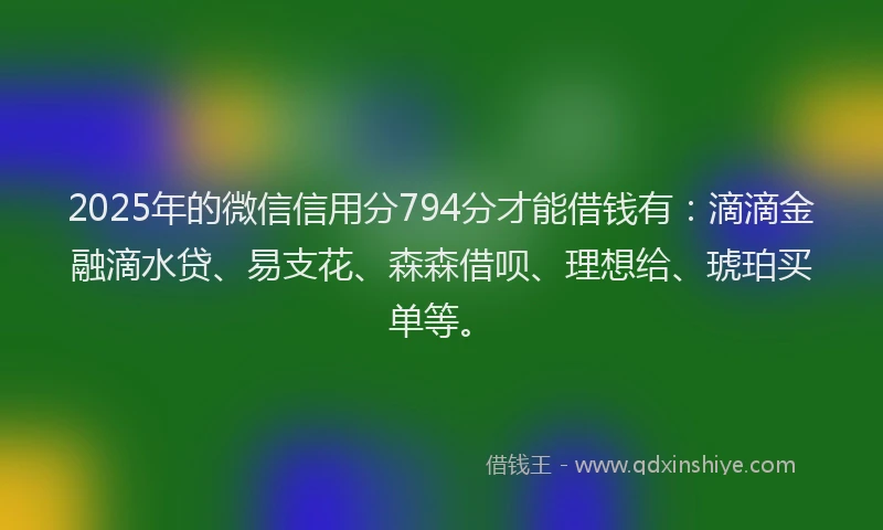 2025年的微信信用分794分才能借钱有：滴滴金融滴水贷、易支花、森森借呗、理想给、琥珀买单等。