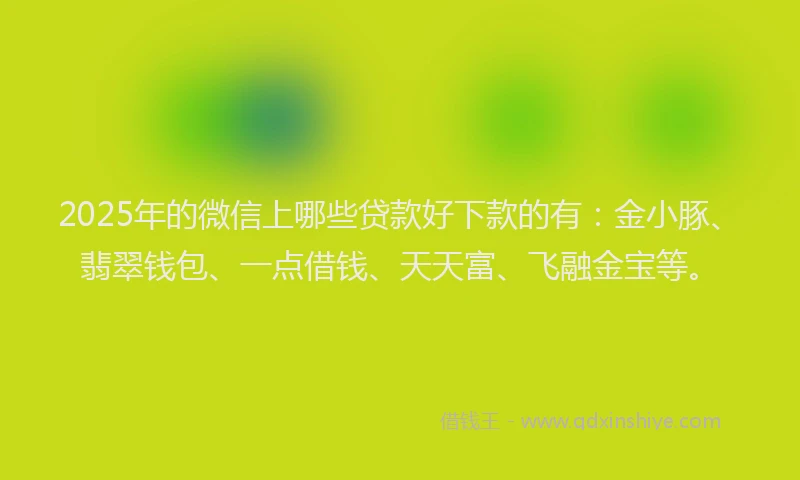 2025年的微信上哪些贷款好下款的有：金小豚、翡翠钱包、一点借钱、天天富、飞融金宝等。