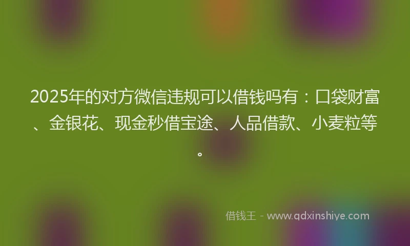 2025年的对方微信违规可以借钱吗有：口袋财富、金银花、现金秒借宝途、人品借款、小麦粒等。