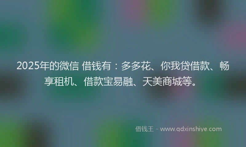 2025年的微信 借钱有：多多花、你我贷借款、畅享租机、借款宝易融、天美商城等。