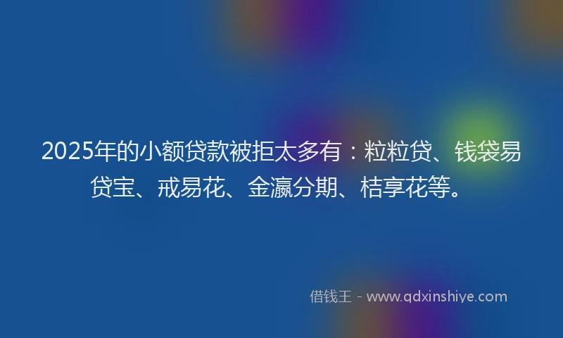 2025年的小额贷款被拒太多有：粒粒贷、钱袋易贷宝、戒易花、金瀛分期、桔享花等。