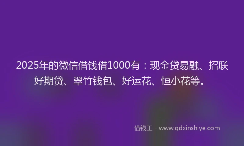 2025年的微信借钱借1000有：现金贷易融、招联好期贷、翠竹钱包、好运花、恒小花等。