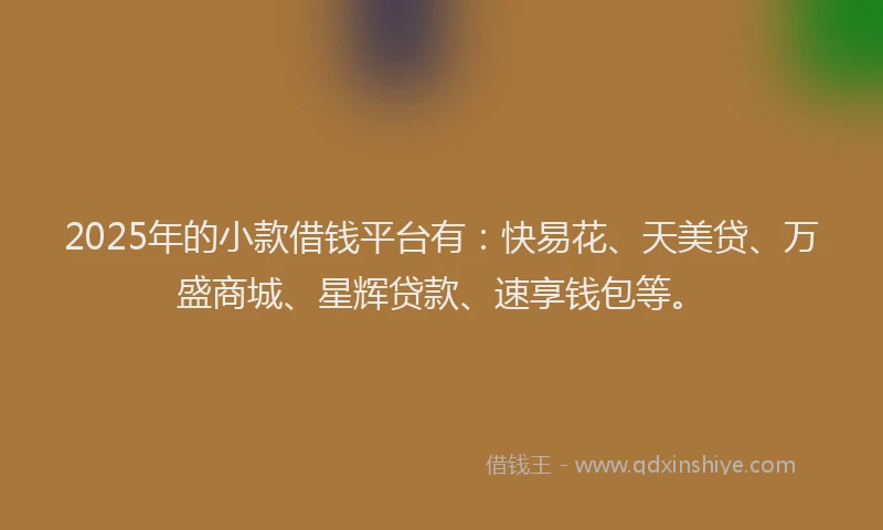 2025年的小款借钱平台有：快易花、天美贷、万盛商城、星辉贷款、速享钱包等。