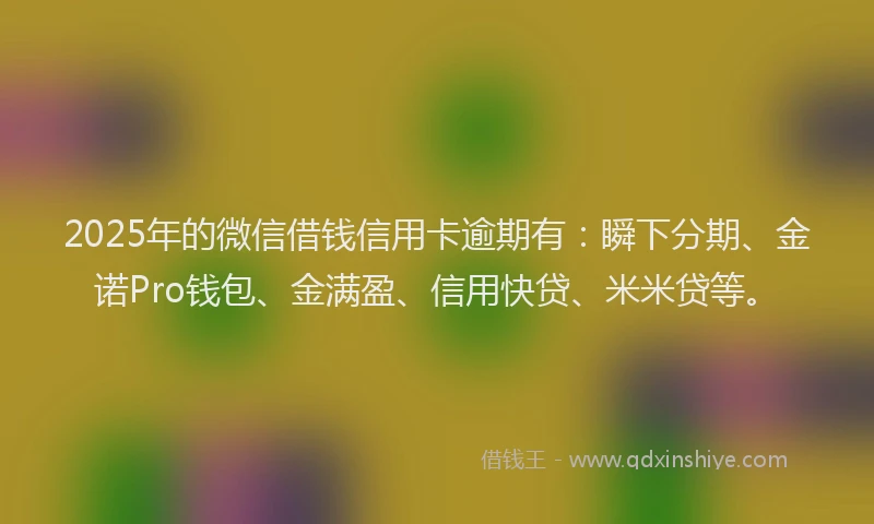 2025年的微信借钱信用卡逾期有：瞬下分期、金诺Pro钱包、金满盈、信用快贷、米米贷等。