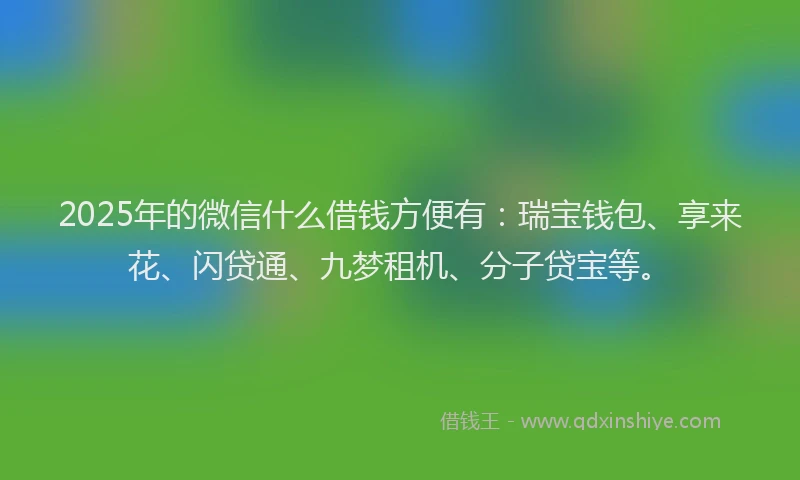 2025年的微信什么借钱方便有：瑞宝钱包、享来花、闪贷通、九梦租机、分子贷宝等。