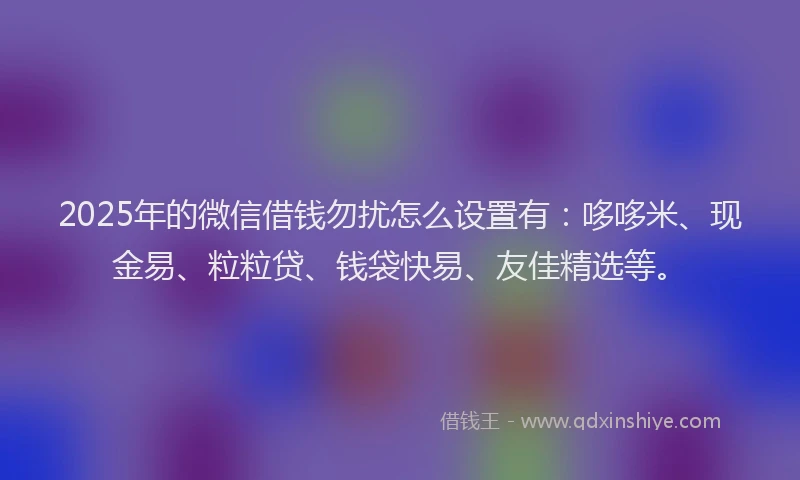 2025年的微信借钱勿扰怎么设置有：哆哆米、现金易、粒粒贷、钱袋快易、友佳精选等。