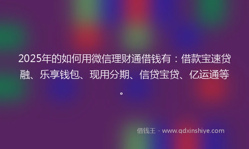 2025年的如何用微信理财通借钱有：借款宝速贷融、乐享钱包、现用分期、信贷宝贷、亿运通等。