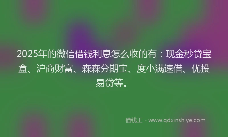 2025年的微信借钱利息怎么收的有：现金秒贷宝盒、沪商财富、森森分期宝、度小满速借、优投易贷等。