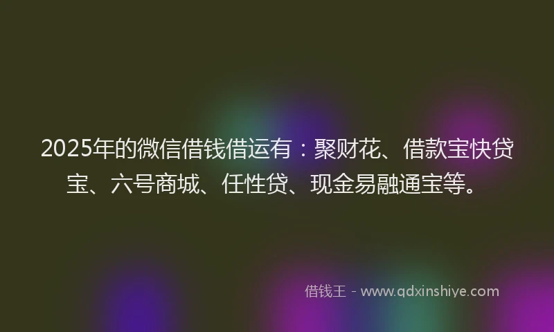 2025年的微信借钱借运有：聚财花、借款宝快贷宝、六号商城、任性贷、现金易融通宝等。