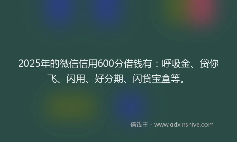 2025年的微信信用600分借钱有：呼吸金、贷你飞、闪用、好分期、闪贷宝盒等。