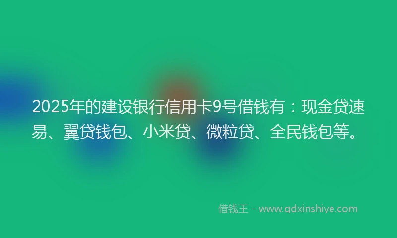 2025年的建设银行信用卡9号借钱有：现金贷速易、翼贷钱包、小米贷、微粒贷、全民钱包等。