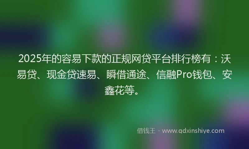 2025年的容易下款的正规网贷平台排行榜有：沃易贷、现金贷速易、瞬借通途、信融Pro钱包、安鑫花等。