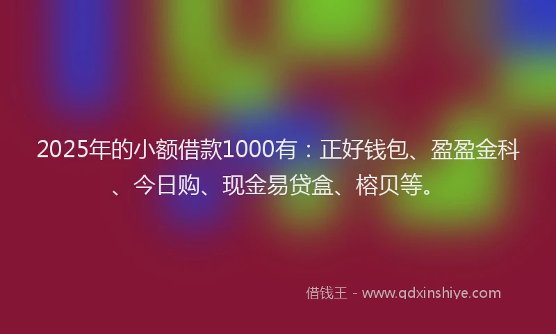 2025年的小额借款1000有：正好钱包、盈盈金科、今日购、现金易贷盒、榕贝等。