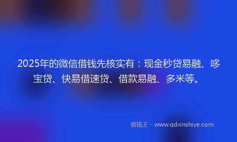 2025年的微信借钱先核实有：现金秒贷易融、哆宝贷、快易借速贷、借款易融、多米等。